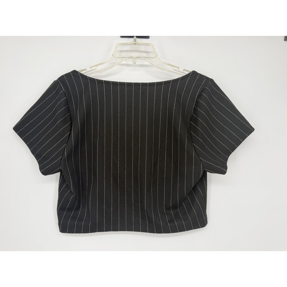 Hollister Crop Top Womens Large Black Pinstripe Excellent Button Front - Picture 2 of 4